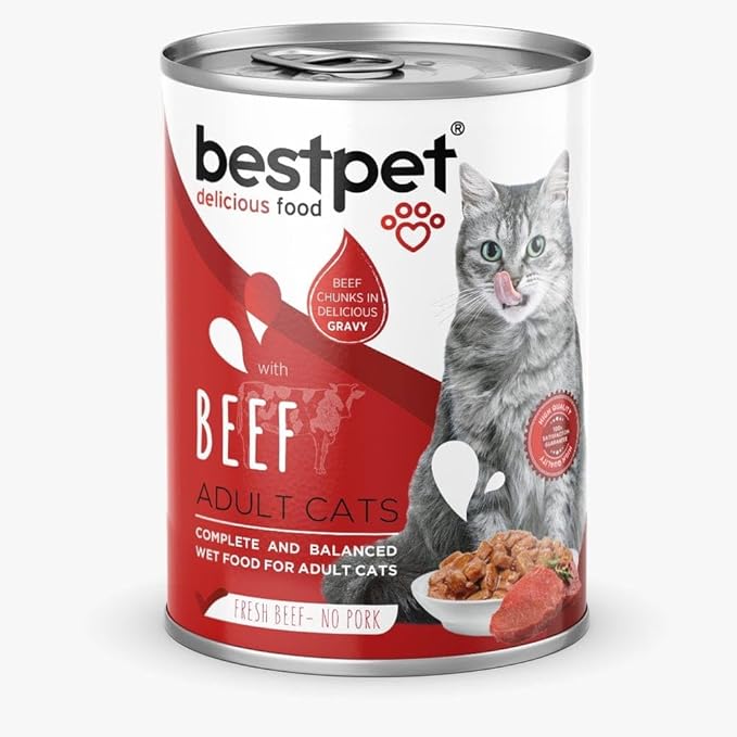 Bestpet Wet Food Chunks with Beef in Jelly for Adult Cats 400 GR