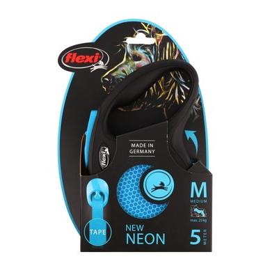 Flexi Neon Medium Black & Blue 5m Retractable Tape Leash for Dogs (Up to 25kg) 1 PCS