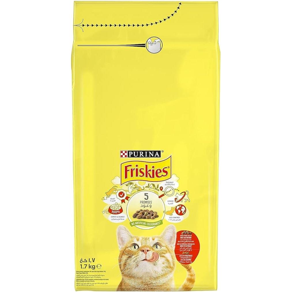 Purina Friskies Dry Food with Beef & Chicken for Adult Cats 1.7 KG