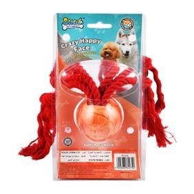 Soleil Crazy Happy Face Orange & Red Ball Tug Toy with Rope