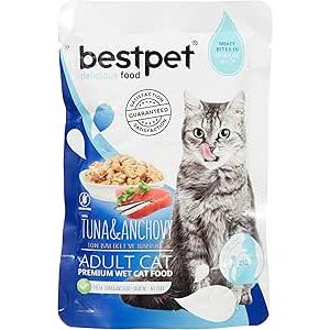 Bestpet Gurme Wet Food Chunks with Tuna & Anchovy in Jelly for Adult Cats 100 GR