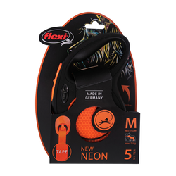 Flexi Neon Medium Black & Orange 5m Retractable Tape Leash for Dogs (Up to 25kg) 1 PCS