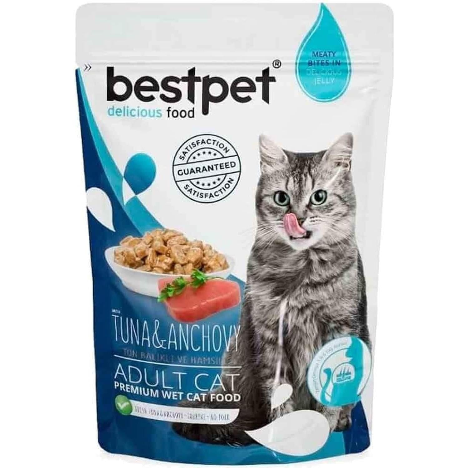 Bestpet Delicious Wet Food with Tuna & Anchovy in Jelly for Adult Cats 85 GR