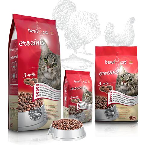 Bewi Cat Crocinis 3 Mixed Dry Food with Chicken, Turkey & Ocean Fish for Adult Cats (1+ Years) 20 KG