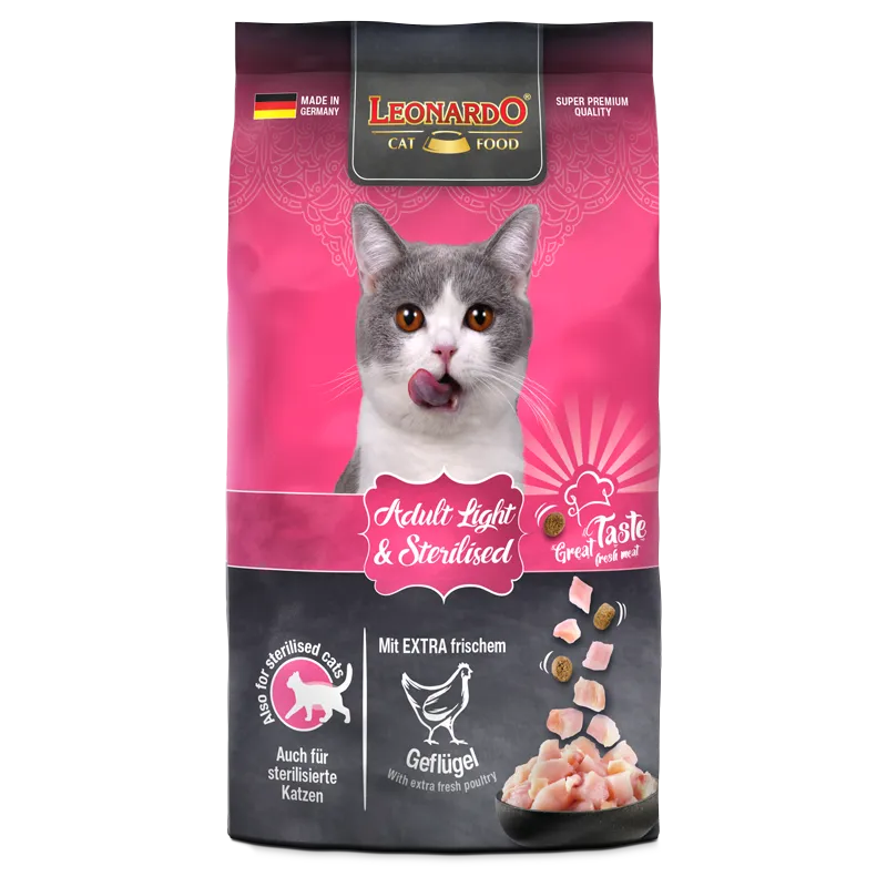 Leonardo Dry Food with Poultry for Light Adult & Sterilized Cats 300 GR