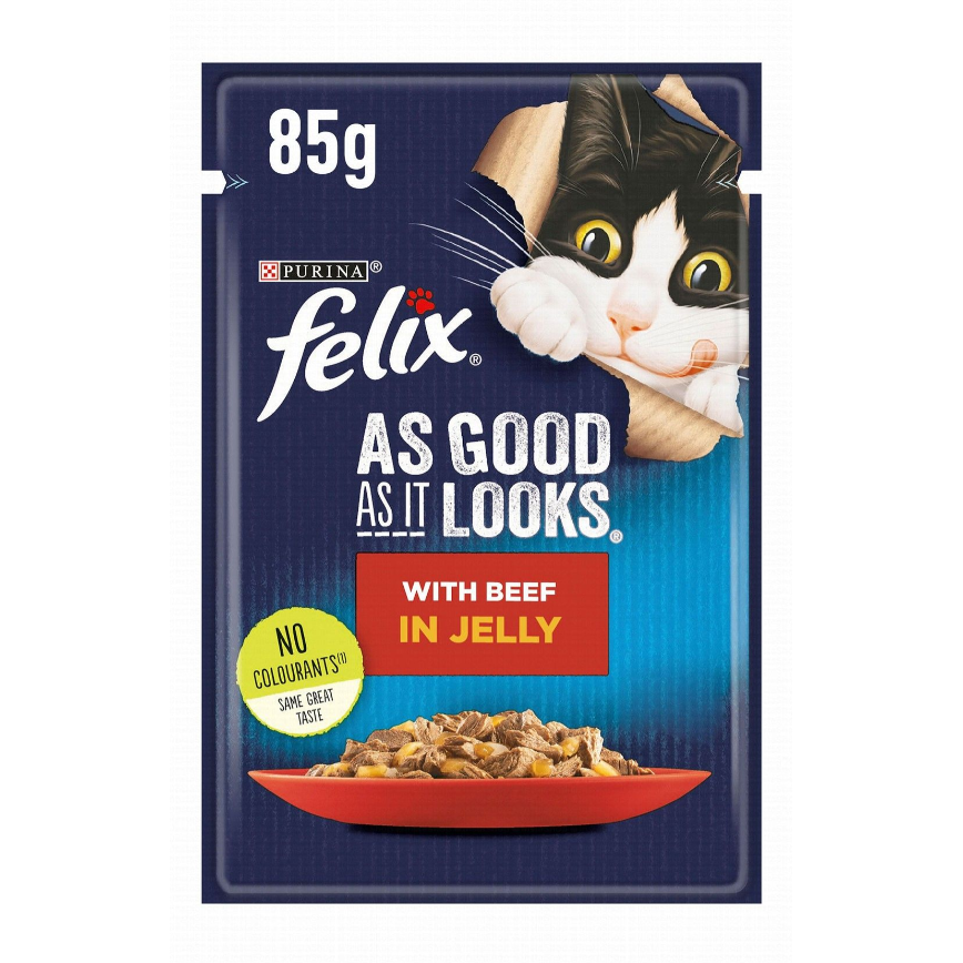 Purina Felix As Good As It Looks Wet Food with Beef in Jelly for Adult Cats 85 GR