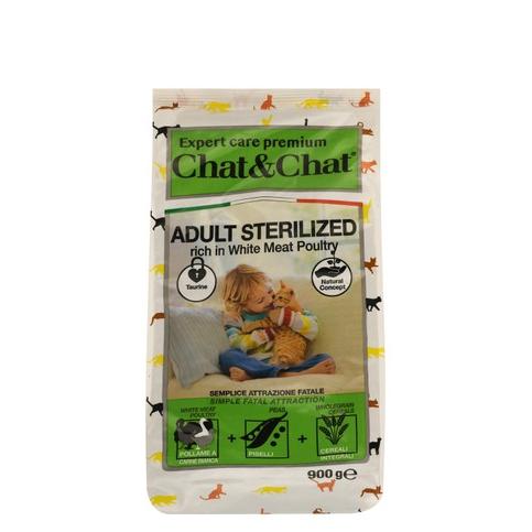 Chat&Chat Dry Food with White Poultry, Peas & Cereals for Sterilized Adult Cats 900 GR