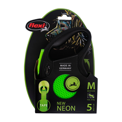 Flexi Neon Medium Black & Green 5m Retractable Tape Leash for Dogs (Up to 25kg) 1 PCS