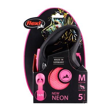 Flexi Classic New Neon Medium Black & Pink 5m Retractable Tape Leash for Dogs (Up to 25kg) 1 PCS