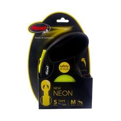 Flexi Neon Medium Black & Yellow 5m Retractable Tape Leash for Dogs (Up to 25kg) 1 PCS