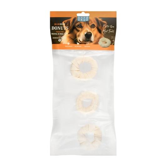 Orgo Small White Donut Shaped Rawhide Dog Chew Treats 3 PER PACK
