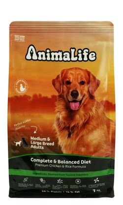 AnimaLife Dry Food with Chicken & Rice for Medium & Large Breed Adult Dogs 1 KG
