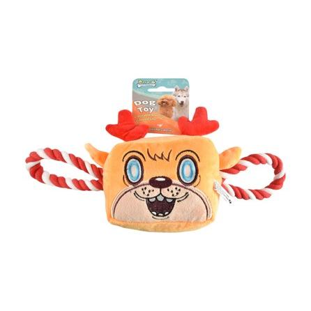 Soleil Orange & Red Reindeer Head Dog Tug Toy with Rope