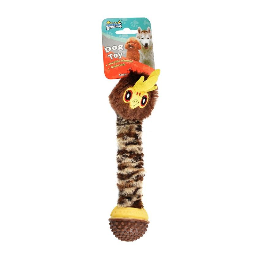 Soleil Brown & Yellow Owl Head Shaped Dog Tug Toy with Ball