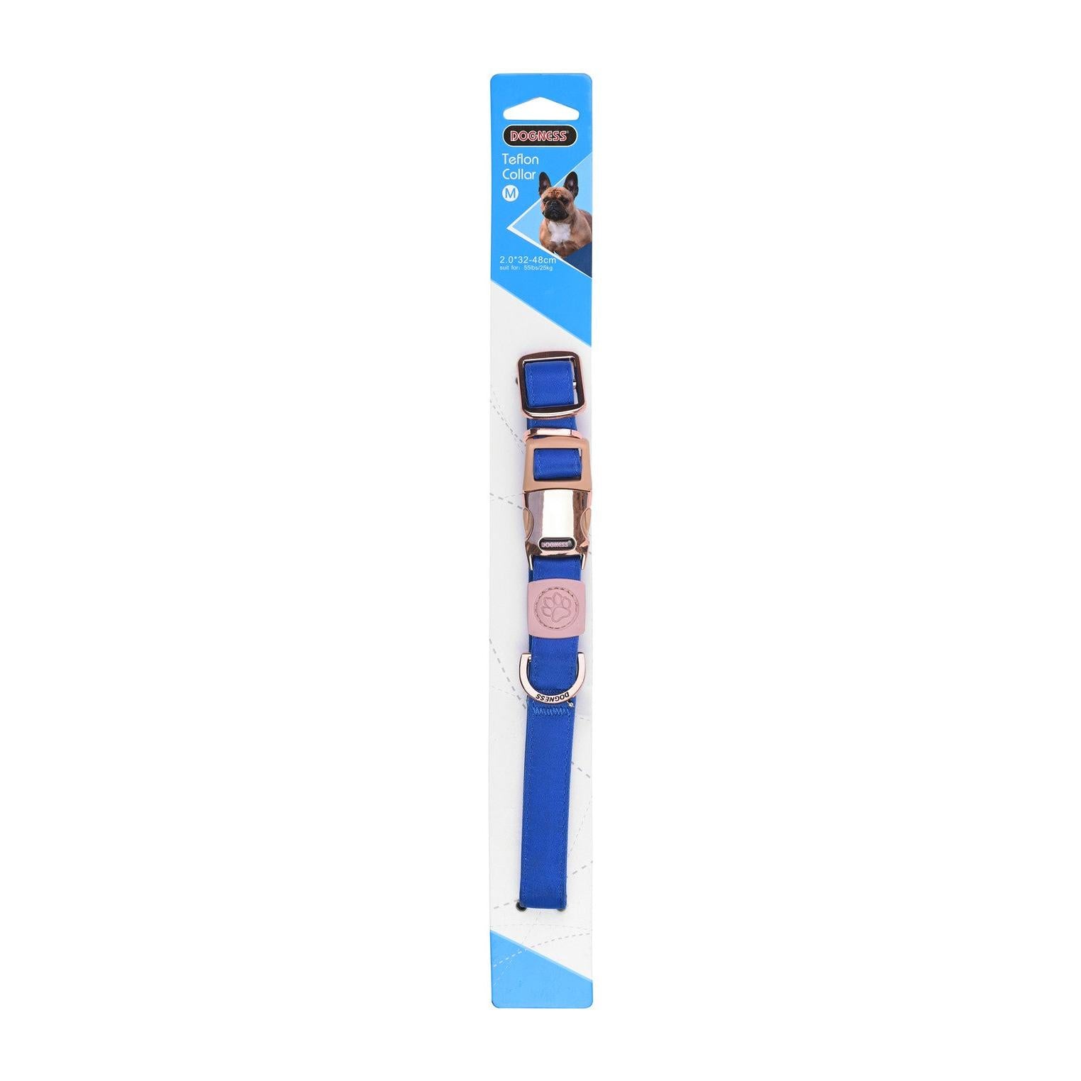 Dogness Medium Blue Reflective Teflon Collar (32-48x2cm) for Dogs (Up to 25kg) 1 PCS
