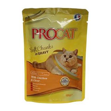 Procat Wet Food Chunks with Chicken & Liver in Gravy for Adult Cats (1-7 Years) 100 GR