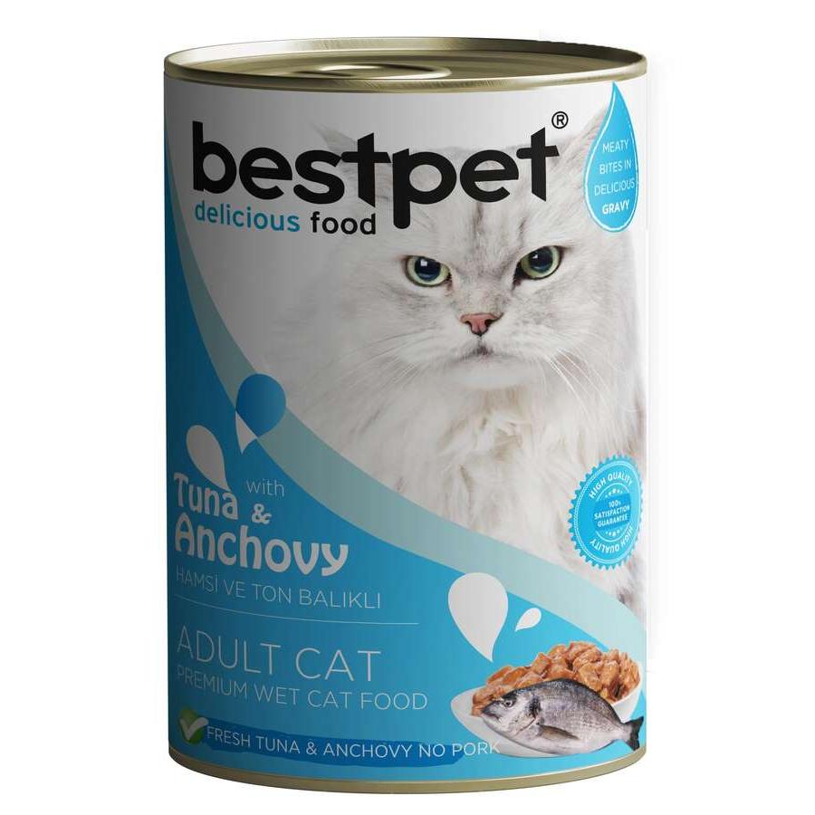 Bestpet Wet Food Chunks with Tuna & Anchovy in Gravy for Adult Cats 400 GR