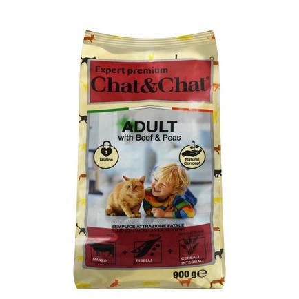Chat&Chat Dry Food with Beef & Peas for Adult Cats 900 GR