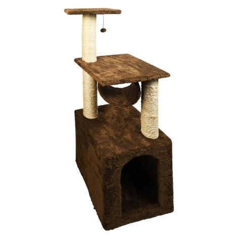 Brown & Beige Cat Tree & Scratching House with Hanging Toys (90x30x30cm) 1 PCS