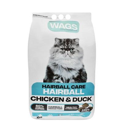 Wags Anti-Hairball Dry Food with Chicken & Duck for Long Haired Cats 2 KG