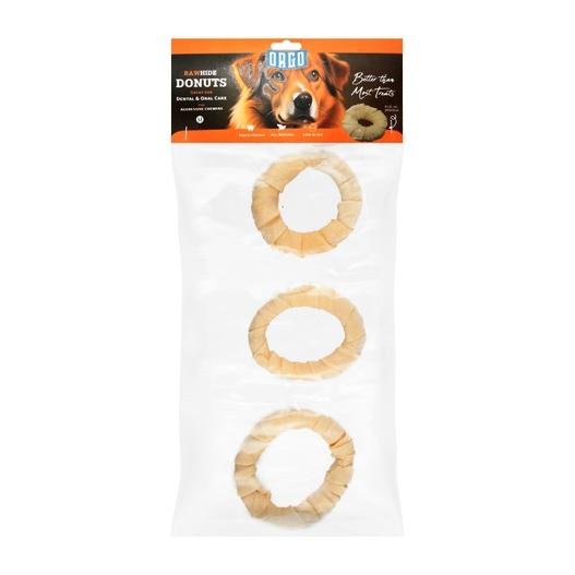 Orgo Medium White Donut Shaped Rawhide Dog Chew Treats 3 PER PACK