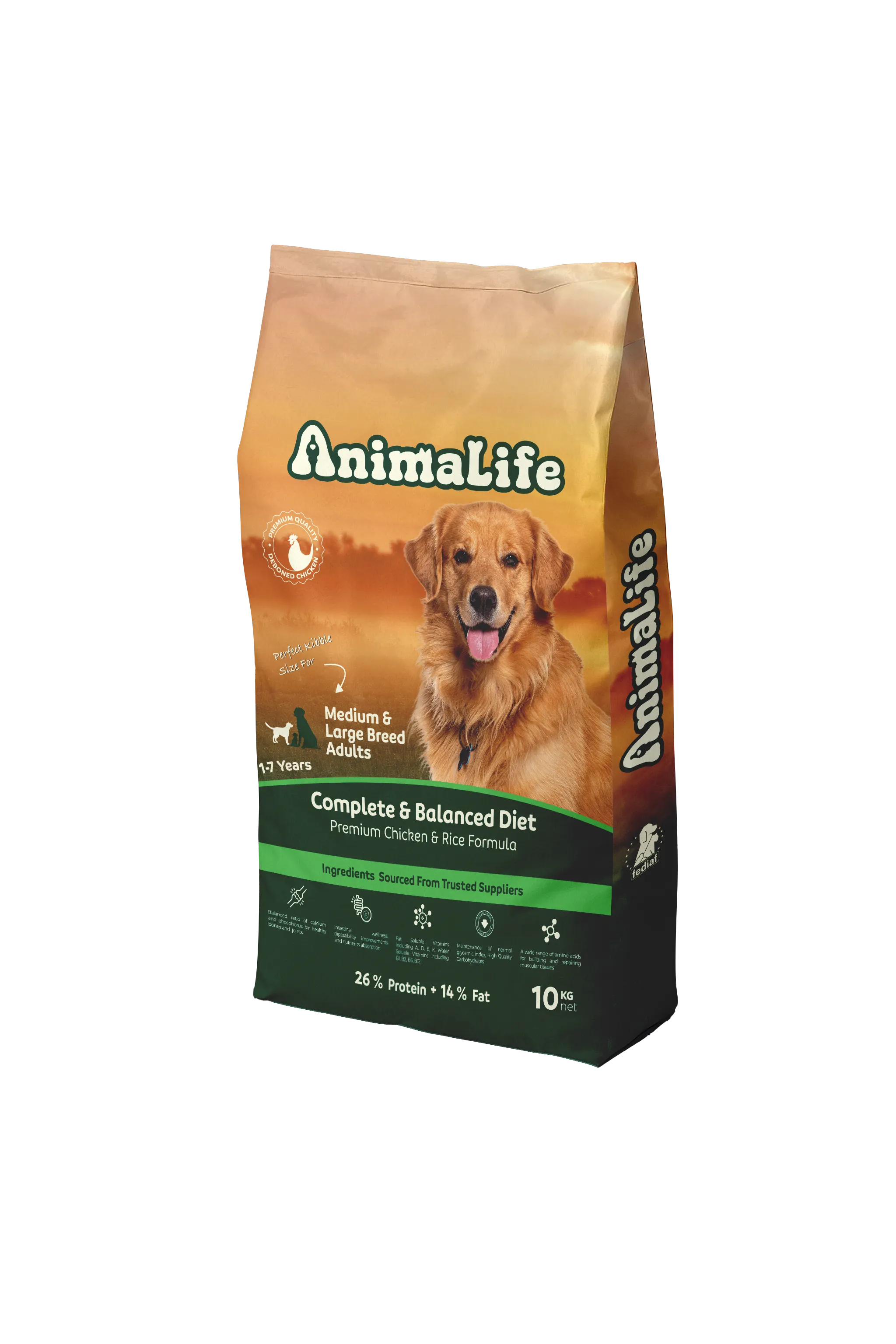 AnimaLife Dry Food with Chicken & Rice for Medium & Large Breed Adult Dogs 10 KG