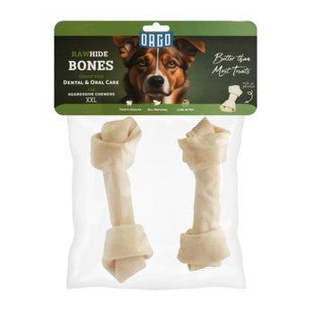 Orgo 2XL White Rawhide Bone Dog Chew Treats 2 PER PACK