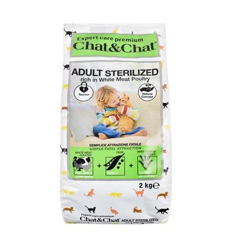 Chat&Chat Dry Food with White Poultry, Cereal & Peas for Sterilized Adult Cats 2 KG