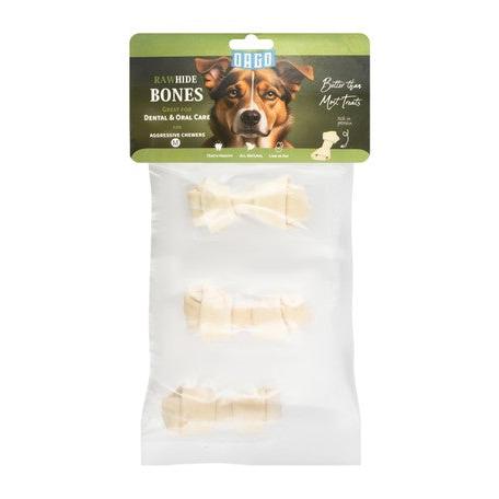 Orgo Medium White Rawhide Bone Dog Chew Treats 3 PER PACK